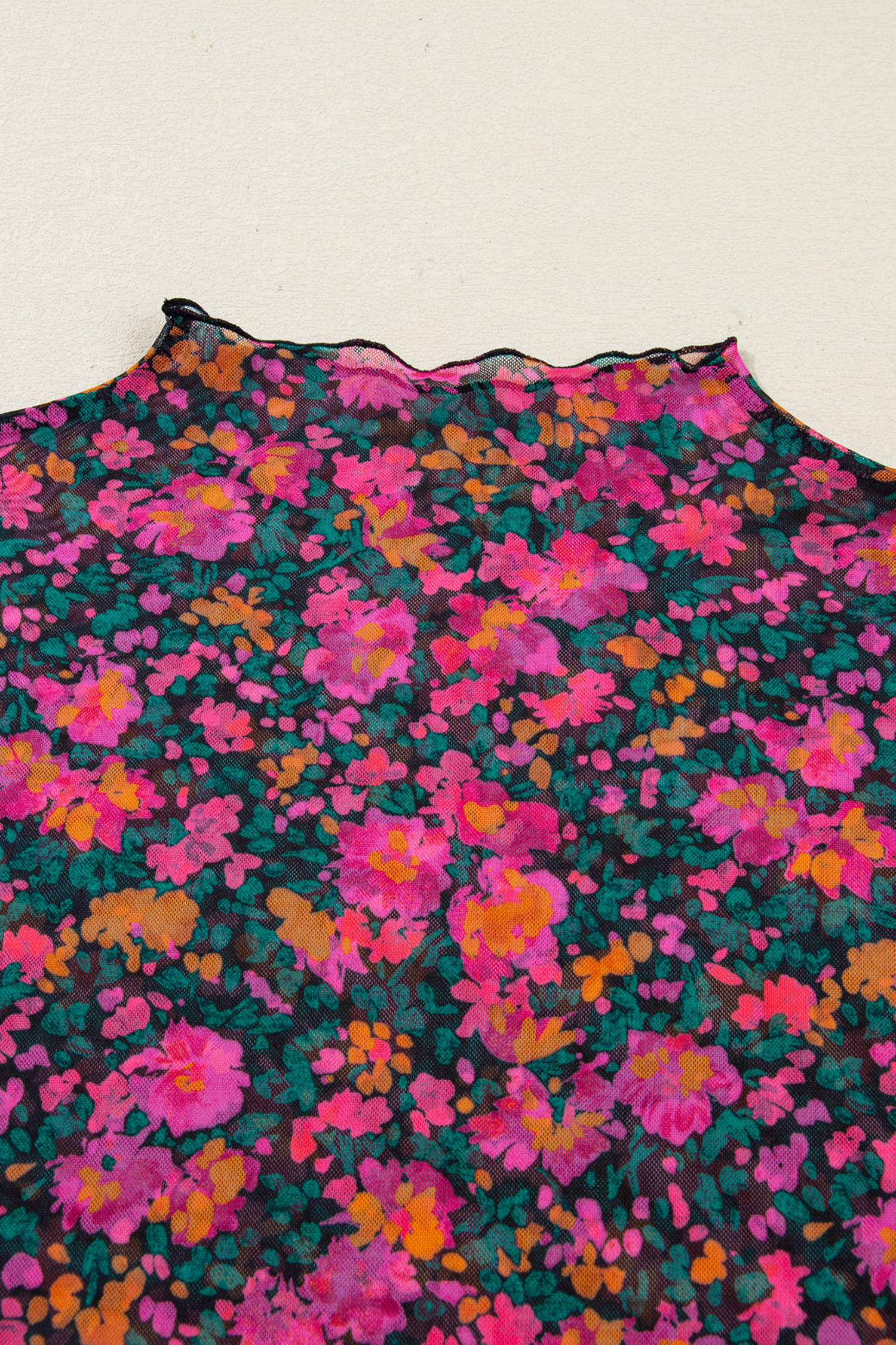 Plus Size Rose  Vintage Floral Print Mesh Long Sleeve Top