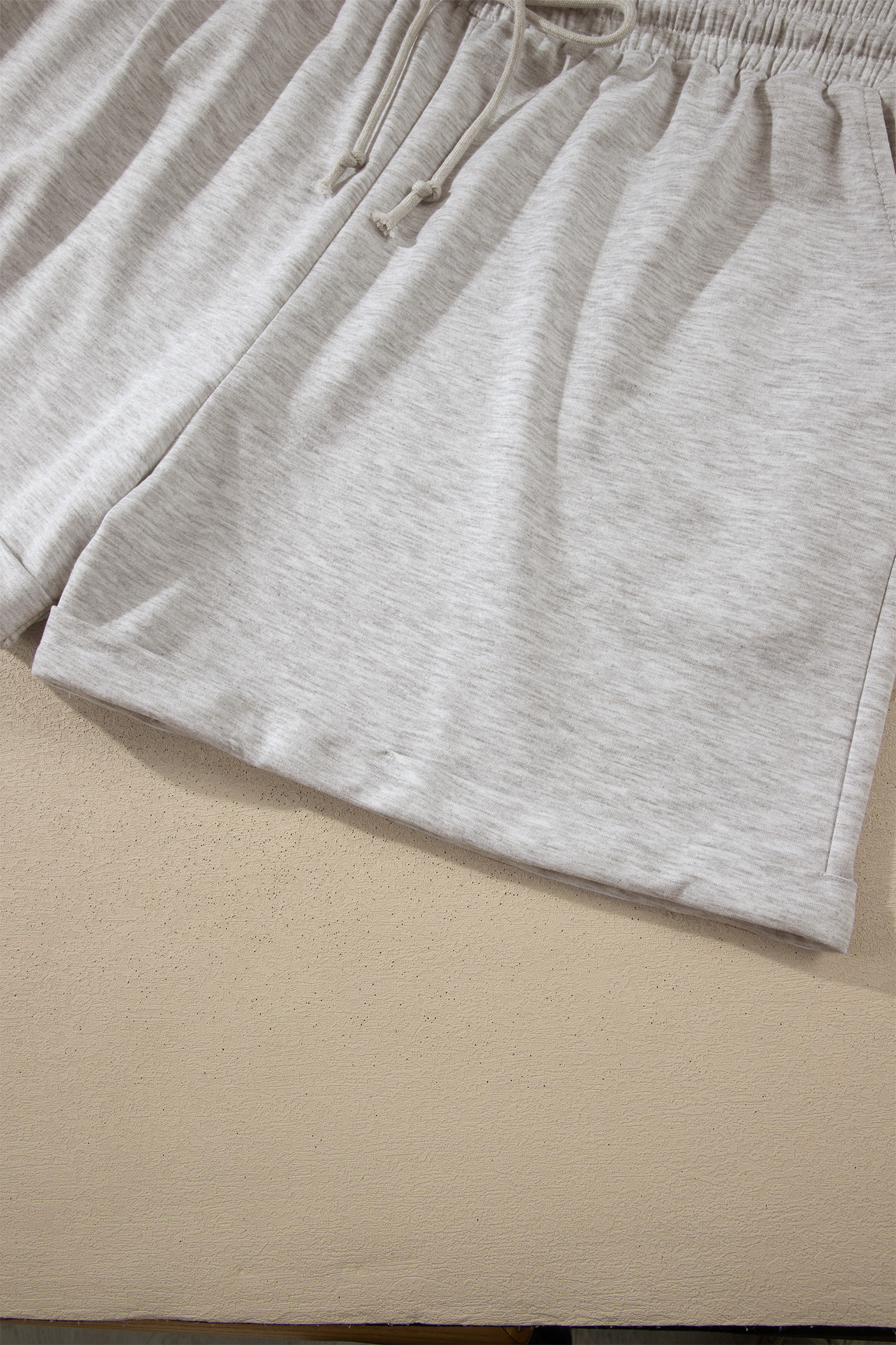 Plus Size Light Grey  Solid V-Neck Short Sleeve Elastic Waist Two-Piece Set