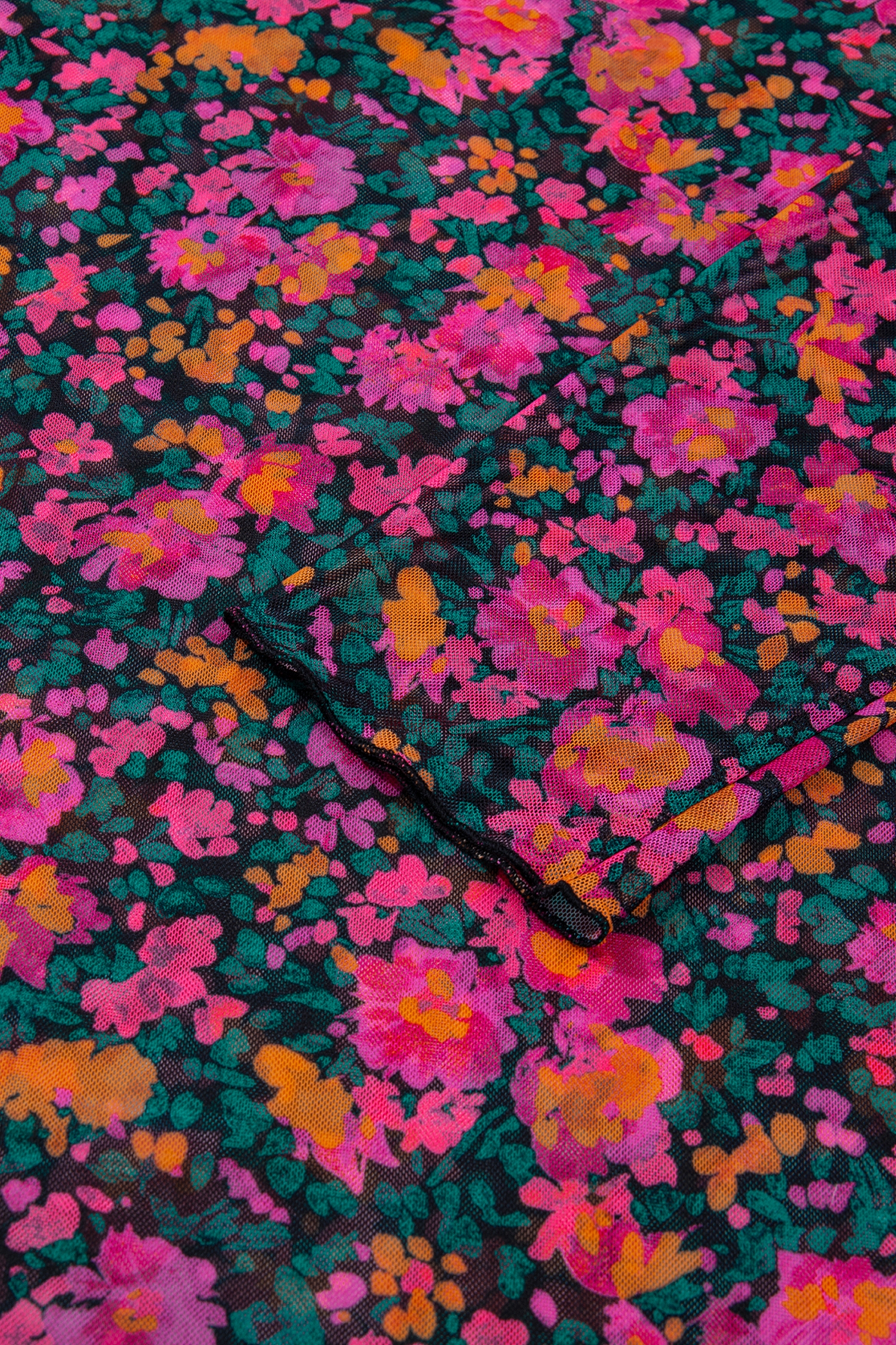 Plus Size Rose  Vintage Floral Print Mesh Long Sleeve Top