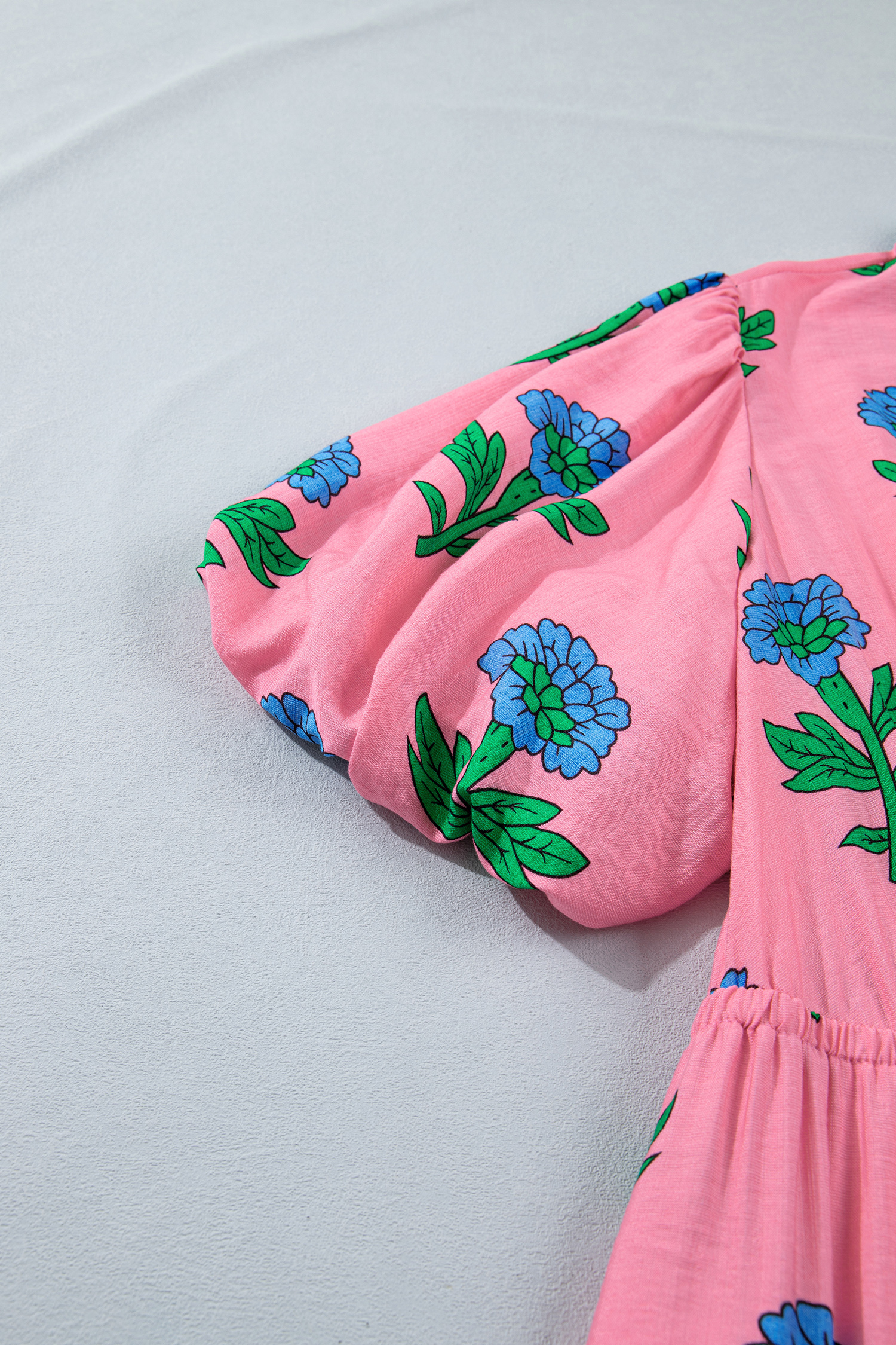 Plus Size Pink  Striped V Neck Ruffled Floral Long Dress