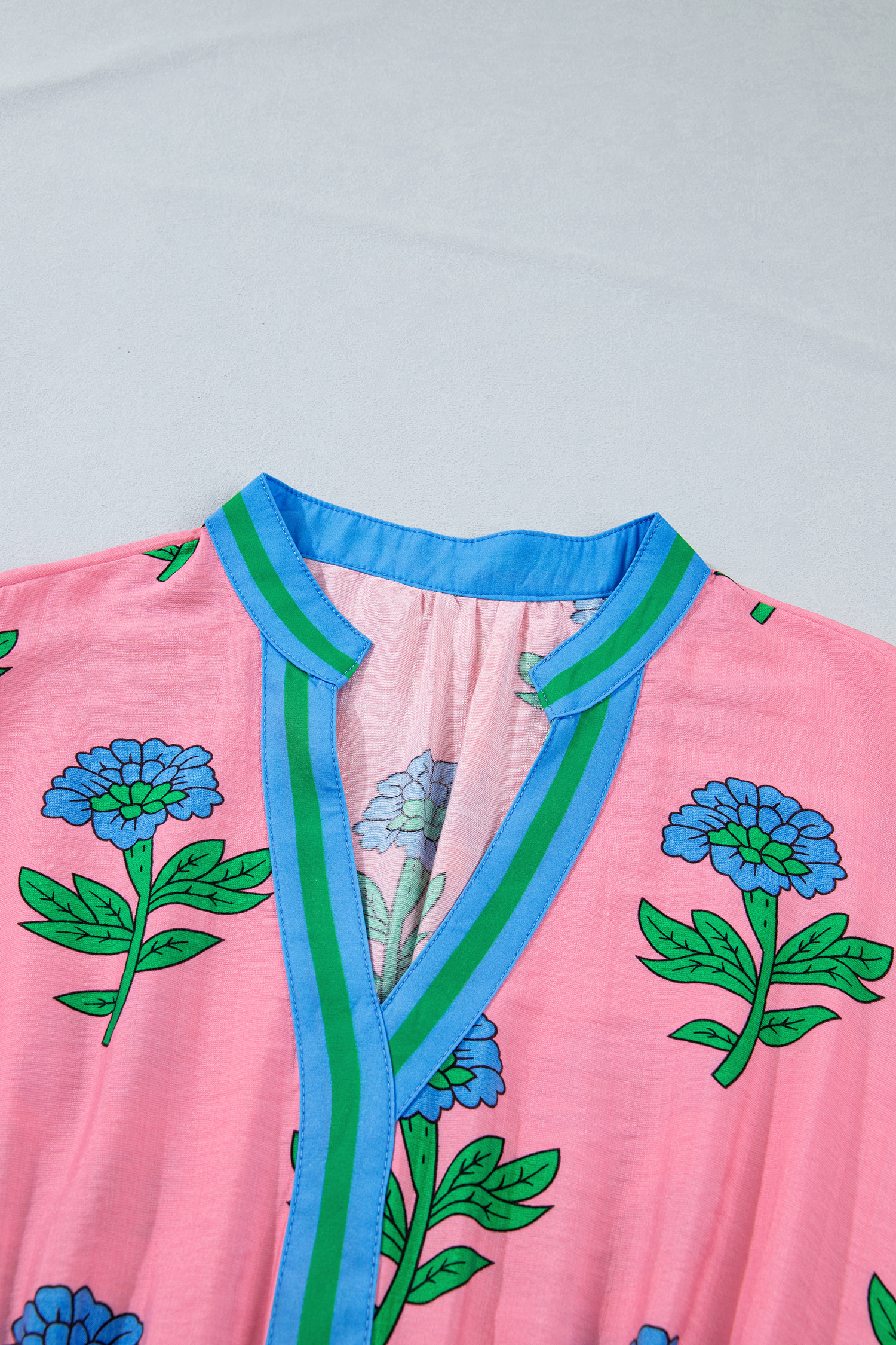 Plus Size Pink  Striped V Neck Ruffled Floral Long Dress