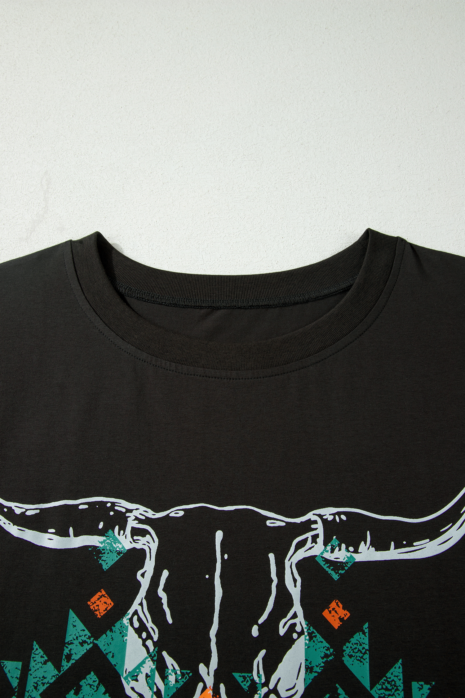 Plus Size Carbon Grey  Western Aztec Bull Skull Printed T Shirt