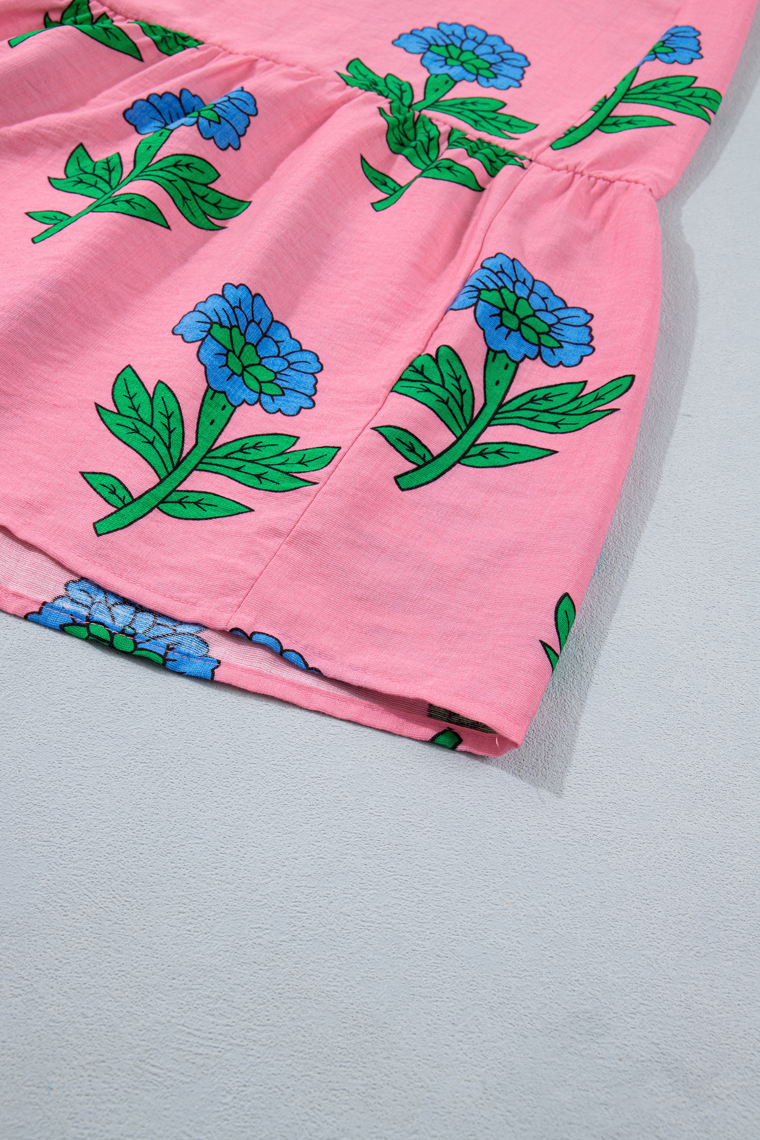 Plus Size Pink  Striped V Neck Ruffled Floral Long Dress
