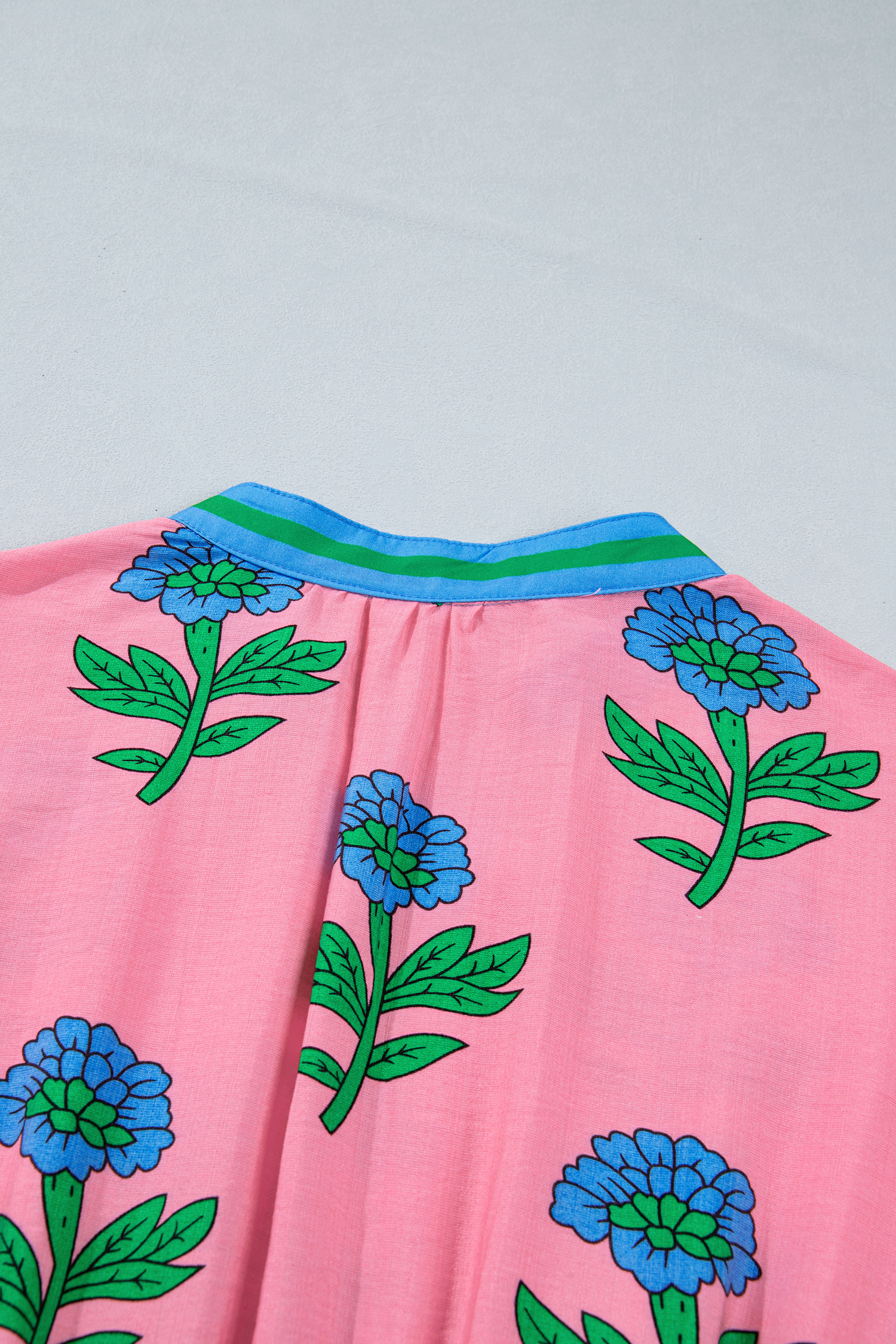 Plus Size Pink  Striped V Neck Ruffled Floral Long Dress