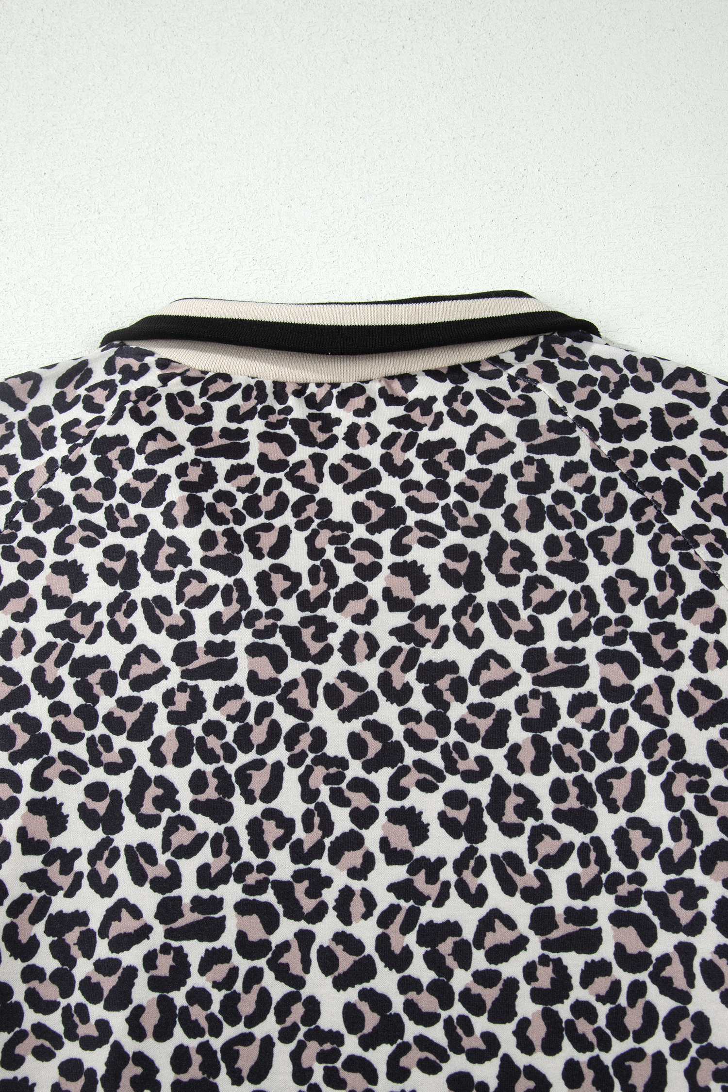 Plus Size Brown  Leopard Print Striped Webbing Patchwork Half Zip Blouse