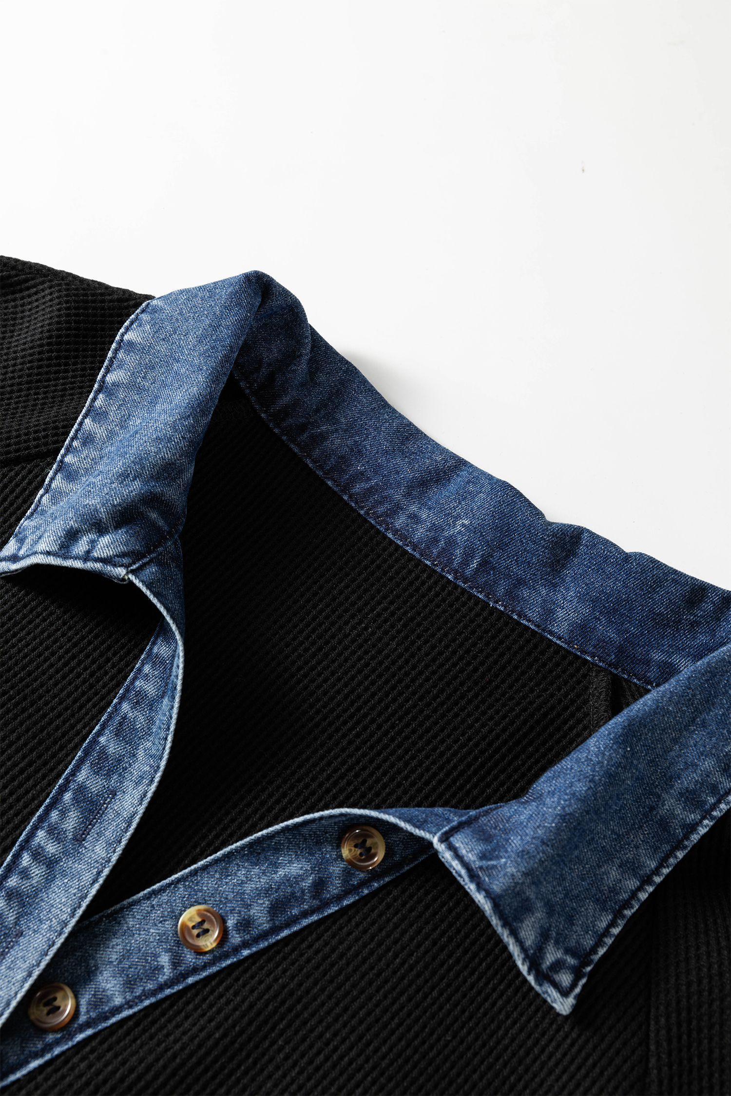 Plus Size Black Colorblock Denim Collar Short Sleeve  Shift Dress