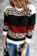 Suéter con cuello redondo y estampado de leopardo en color rojo vino