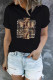 Camiseta de manga corta negra con estampado de leopardo y estampado occidental