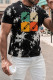 Camiseta de hombre de manga corta ajustada con estampado de teñido anudado en bloque de color negro