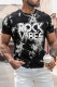 Camiseta negra de manga corta con estampado de teñido anudado ROCK VIBES para hombre
