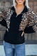 Sudadera de cuello con cremallera de patchwork de leopardo negro