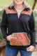 Sudadera negra con cremallera y cuello vuelto con detalles florales vintage en el bolsillo