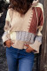 Suéter holgado de manga larga con cuello en V y bloque de color caqui