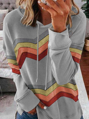 Sudadera con capucha gris con cordón de rayas en bloques de color de geometría