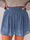 Shorts casuales de lunares suizos con cintura fruncida en azul