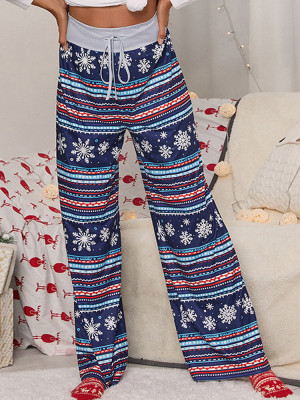 Pantalones anchos de cintura alta con cordón navideño