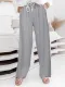 Pantalones casuales de piernas anchas con cordón de cintura alta gris