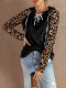 Top de manga larga de leopardo con cuello con cordones
