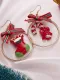 Pendientes colgantes redondos con decoración de lazo navideño