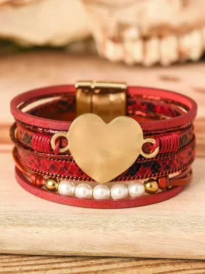 Pulsera de corazón de San Valentín y perlas de imitación
