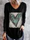 Camiseta de manga larga con estampado de corazón de leopardo de San Valentín negro