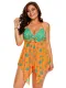 Orange Blue Cute Polka Dot Print 2pcs Tankini Swimsuit
