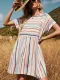 Beige Rainbow Stripe Print Mini Shirt Dress