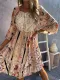 Boho Flounce Sleeve Contrast Lace Floral Mini Dress