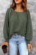 Green Square Neck Puff Sleeve Waffle Knit Top