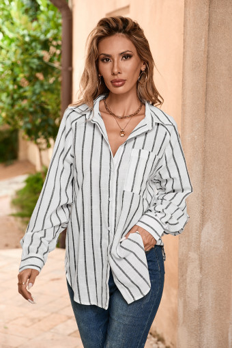 Black Stripe Chest Pocket Buttoned Oversized Shirt