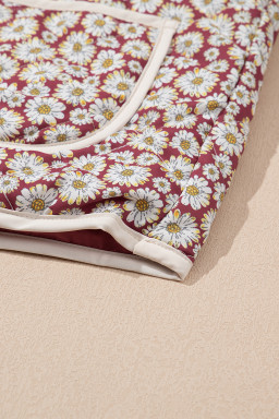 Pink Floral Print Contrast Edge Pocketed Stand Neck Jacket