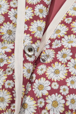 Pink Floral Print Contrast Edge Pocketed Stand Neck Jacket