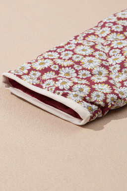 Pink Floral Print Contrast Edge Pocketed Stand Neck Jacket