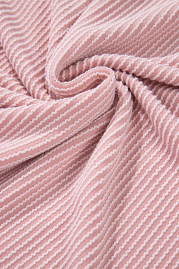 Pink Color Block Patchwork Corded Knit Loose Fit Hooded Blouse