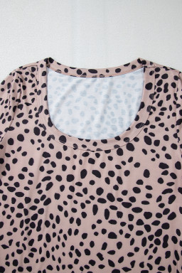 Smoke Gray Leopard Print Long Sleeve Scoop Neck Slim Fit Bodysuit