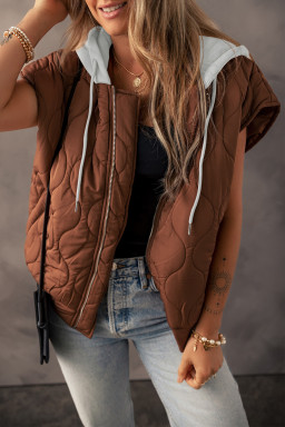Chestnut Quilted Drawstring Hooded Zip Up Puffer Vest