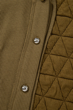 Jungle Green Quilted Textured Patchwork Loose Fit Hooded Jacket