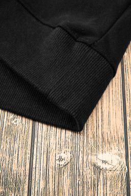 Black Solid Fleece Lined Drop Shoulder Terry Sweatshirt