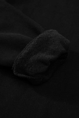 Black Solid Fleece Lined Drop Shoulder Terry Sweatshirt