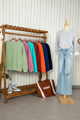 Black Solid Fleece Lined Drop Shoulder Terry Sweatshirt