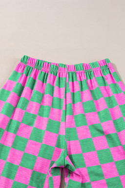 Green 2-Tone Checked Print High Waist Wide Leg Pants