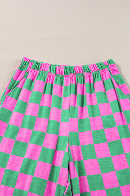 Green 2-Tone Checked Print High Waist Wide Leg Pants