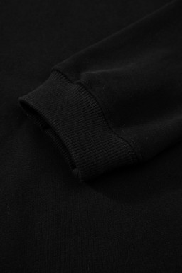 Black Solid Fleece Lined Drop Shoulder Terry Sweatshirt