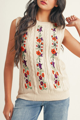 Jet Stream Embroidered Floral Cable Knit Sweater Vest