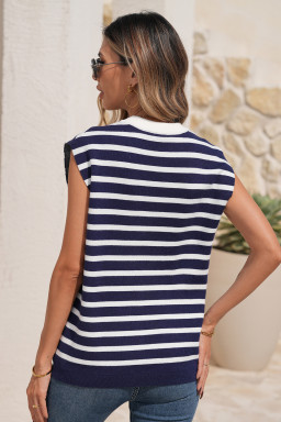 Blue Stripe Knitted Bow Decor Sweater Vest