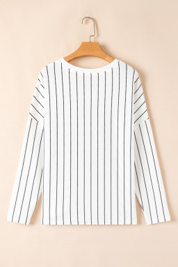 Black Stripe Chevron Striped V Neck Long Sleeve Casual Top
