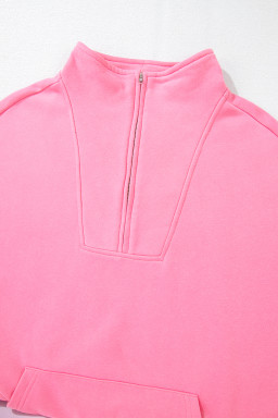 Bonbon Zip-up Stand Neck Kangaroo Pocket Sweatshirt