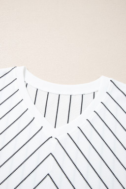 Black Stripe Chevron Striped V Neck Long Sleeve Casual Top