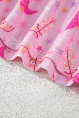 Pink Western Boots Printed Short 2pcs Lounge Set