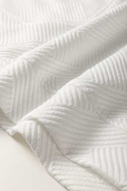 White Textured Half Zip Collared Cap Sleeve Mini Dress